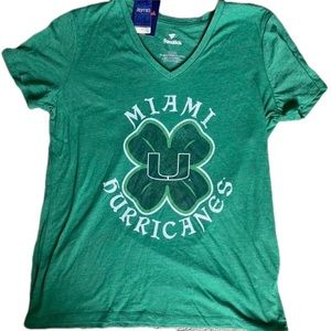 NWT University of Miami hurricanes clover green v neck soft t shirt - size XL